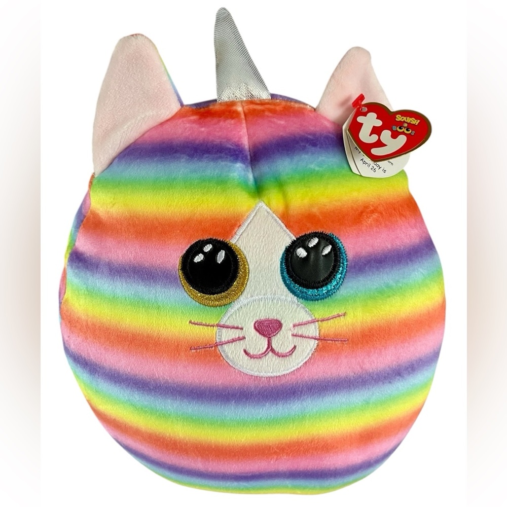 Ty Heather Rainbow Striped Cat Unicorn Squishaboo New with Tags